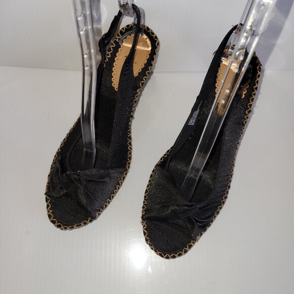 Seychelles Singapore Women's Black Slingback Open Toe Cork Wedge Shoes Size 10 - Picture 2 of 8